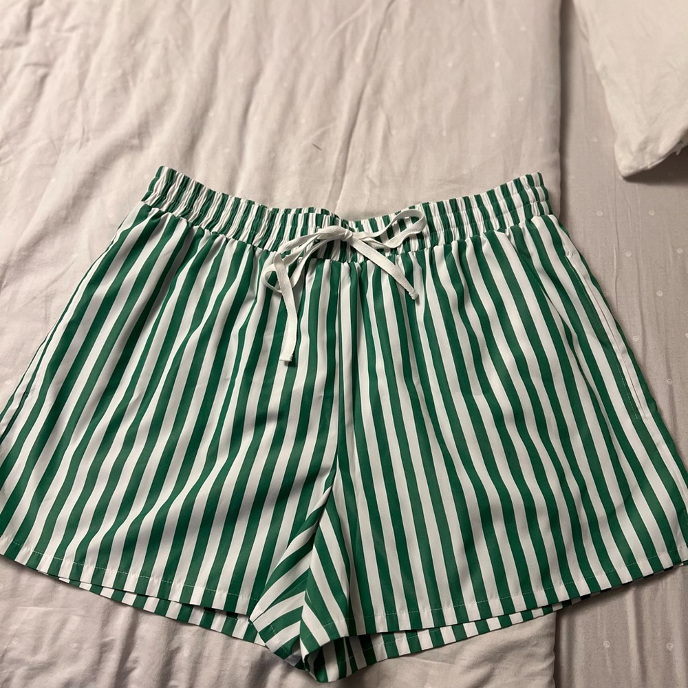 Green and White Striped Shorts